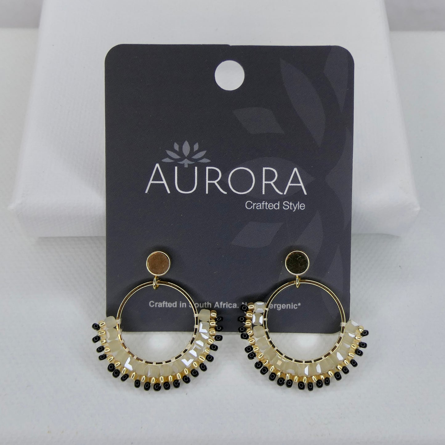 Aurora Crafted Style-Small Mosaic Stud Cream & Black (Gold)-Earrings-Aurora Crafted Jewellery-