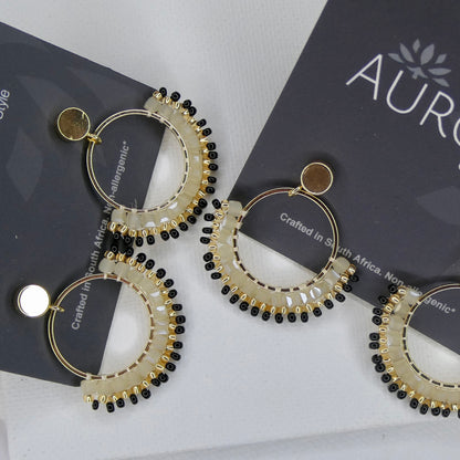 Aurora Crafted Style-Small Mosaic Stud Cream & Black (Gold)-Earrings-Aurora Crafted Jewellery-