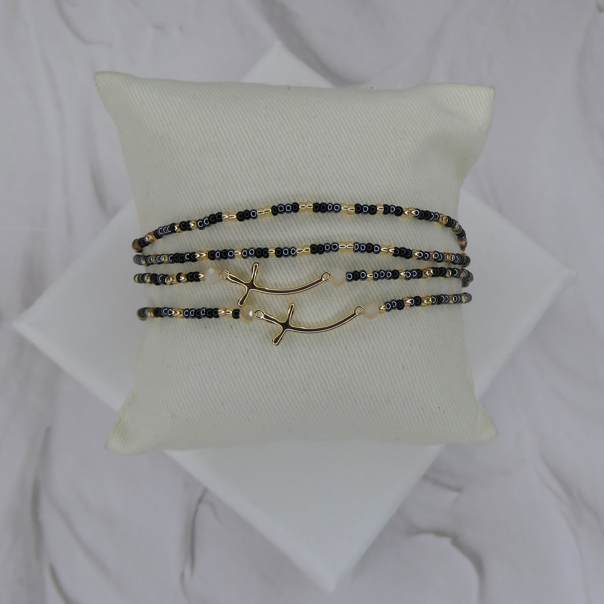 Aurora Crafted Style-Cross Beaded Necklace (Gold)-NECKLACES-Aurora Crafted Jewellery-
