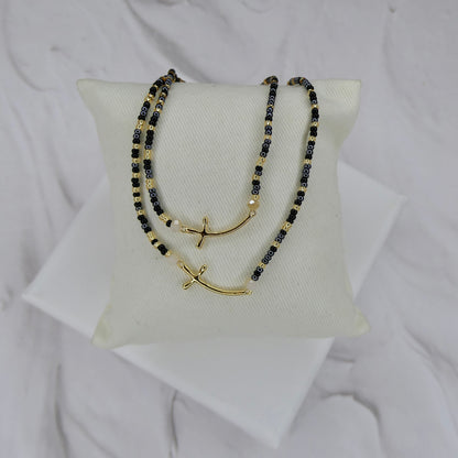 Aurora Crafted Style-Cross Beaded Necklace (Gold)-NECKLACES-Aurora Crafted Jewellery-