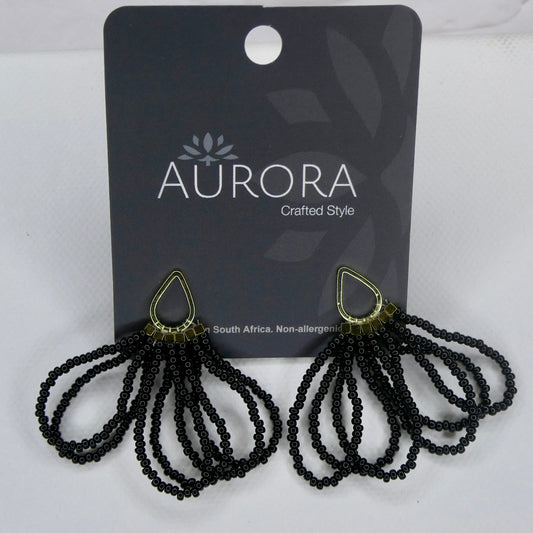 Aurora Crafted Style-Draped Teardrop Black (Gold)-Earrings-Aurora Crafted Jewellery-