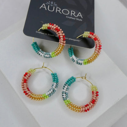 Aurora Crafted Style-Spectrum Hoop in Pink Kaleidoscope (Gold)-Earrings-Aurora Crafted Jewellery-