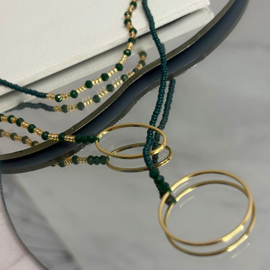 Aurora Crafted Style-Fob Necklace Midnight Teal (Gold)-NECKLACES-Aurora Crafted Style-