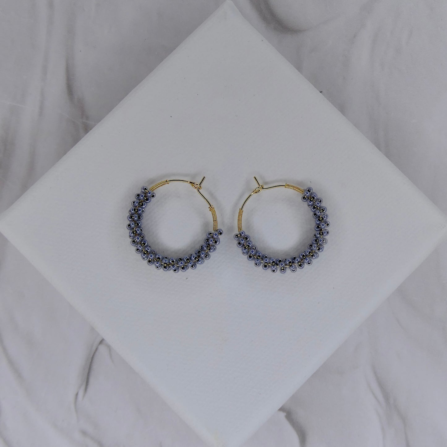 Aurora Crafted Style-Wrapped Hoops in Smokey Blue (Gold)-Earrings-Aurora Crafted Jewellery-