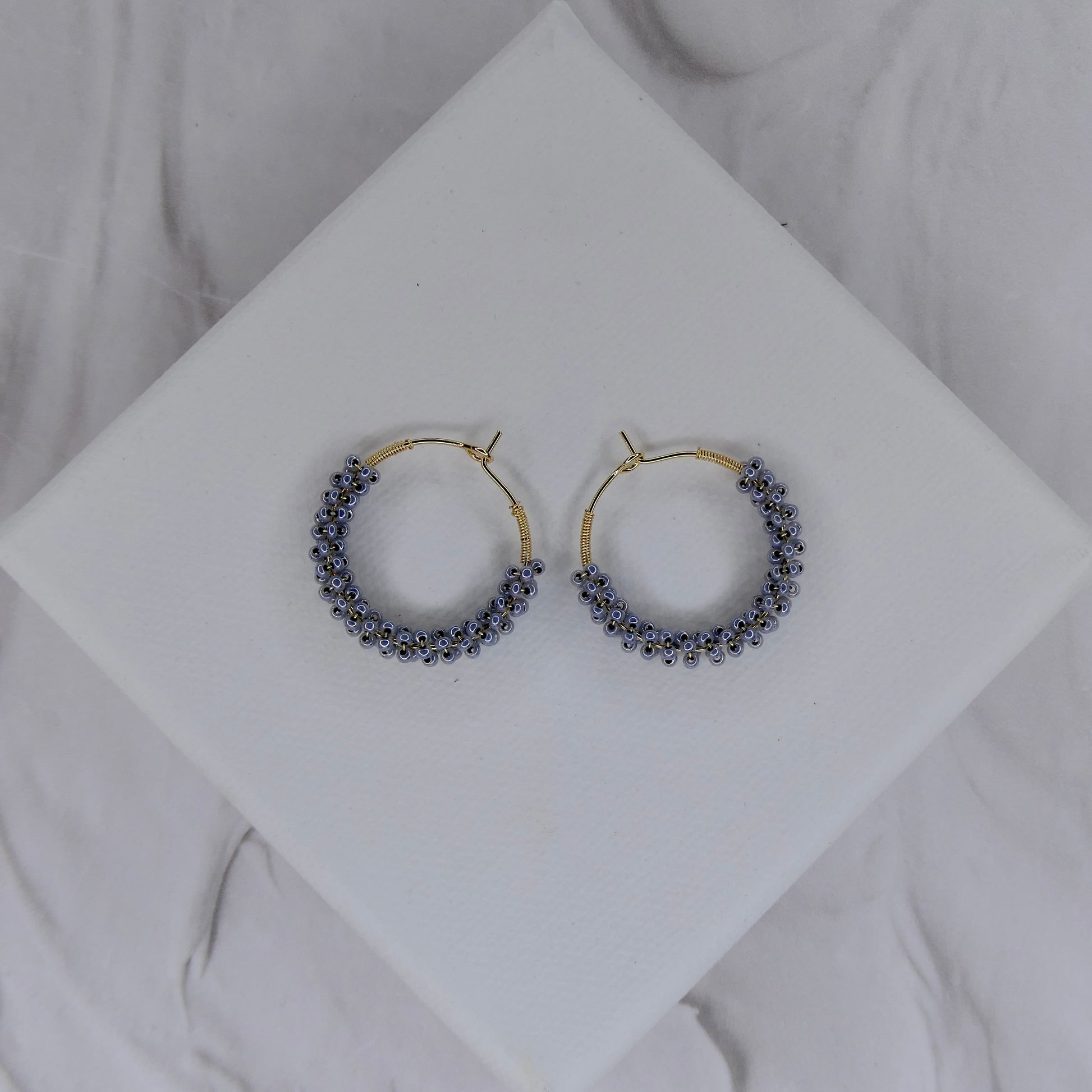 Aurora Crafted Style-Wrapped Hoops in Smokey Blue (Gold)-Earrings-Aurora Crafted Jewellery-