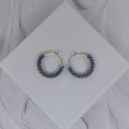 Aurora Crafted Style-Wrapped Hoops in Smokey Blue (Gold)-Earrings-Aurora Crafted Jewellery-