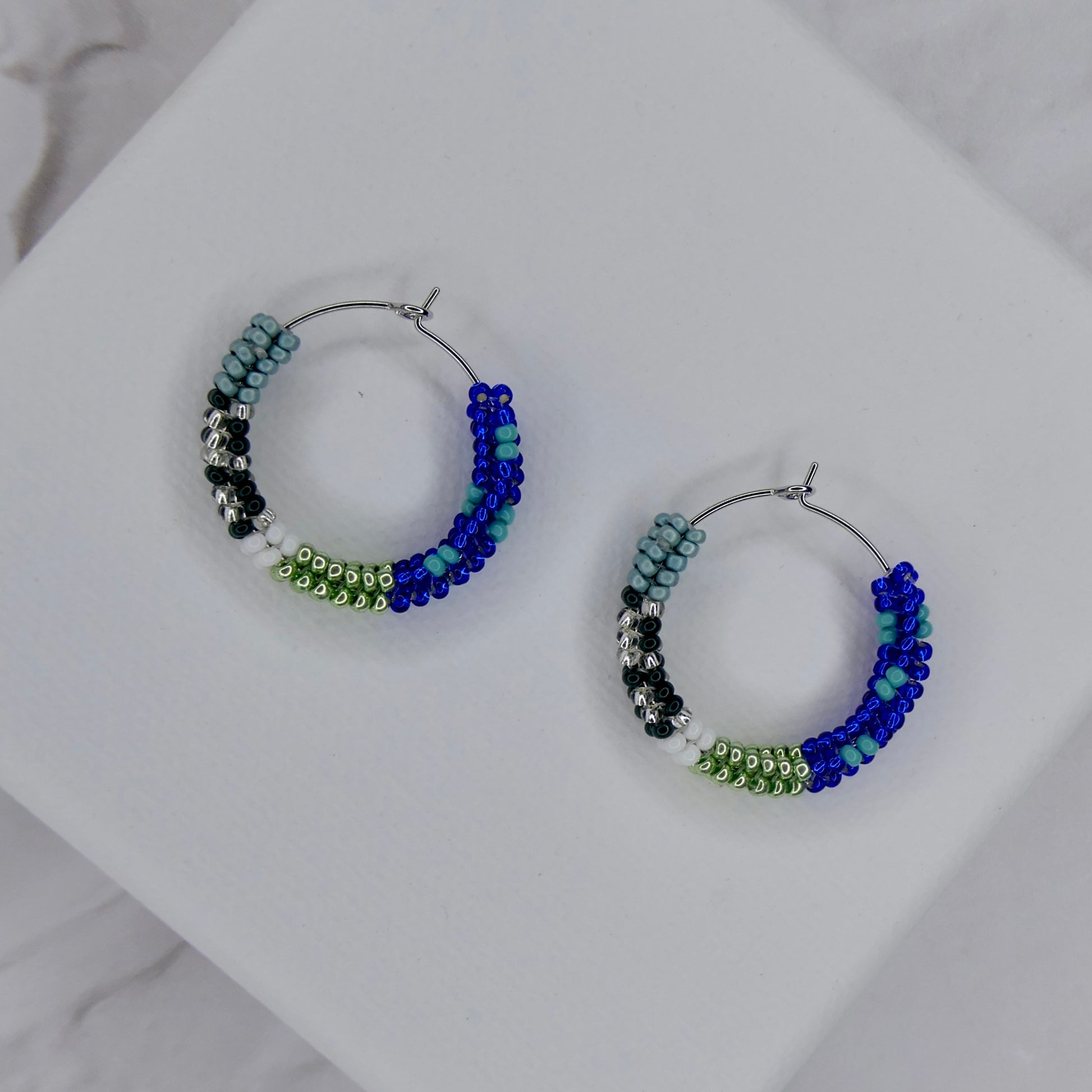 Aurora Crafted Style-Spectrum Hoop in Blue Kaleidoscope (Silver)-Earrings-Aurora Crafted Jewellery-