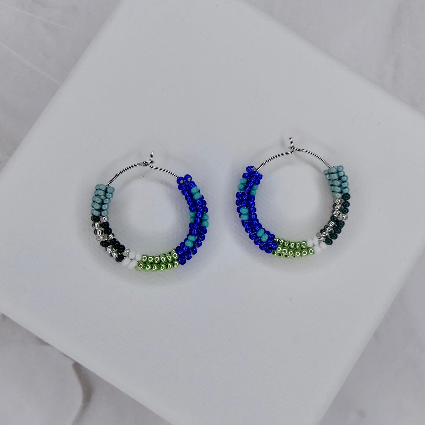 Aurora Crafted Style-Spectrum Hoop in Blue Kaleidoscope (Silver)-Earrings-Aurora Crafted Jewellery-