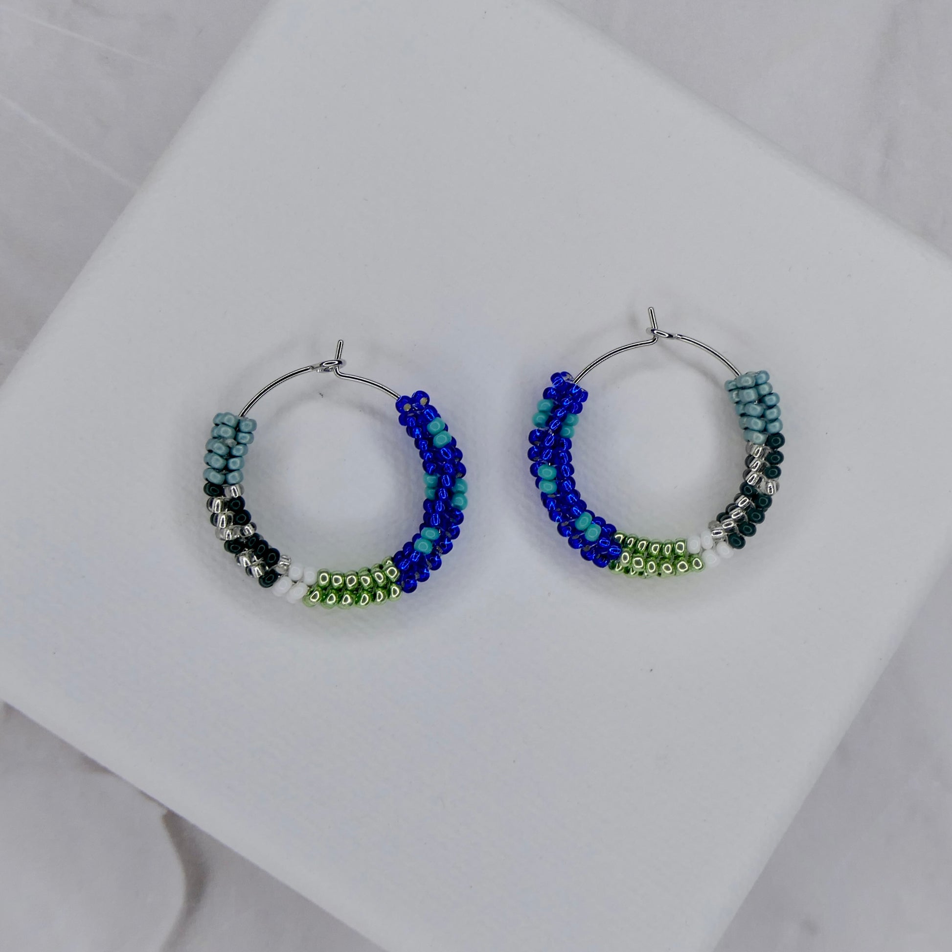 Aurora Crafted Style-Spectrum Hoop in Blue Kaleidoscope (Silver)-Earrings-Aurora Crafted Jewellery-