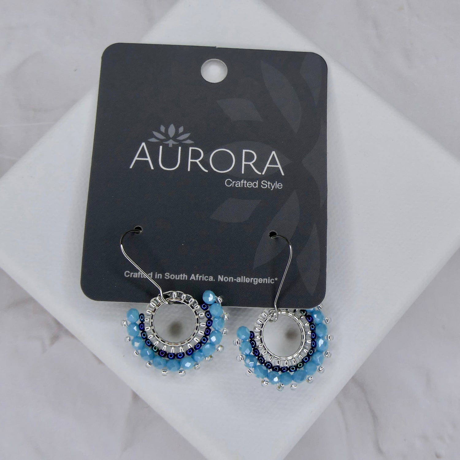 Aurora Crafted Style-Dropped Mosaic Fan Turquoise (Silver)-Earrings-Aurora Crafted Jewellery-