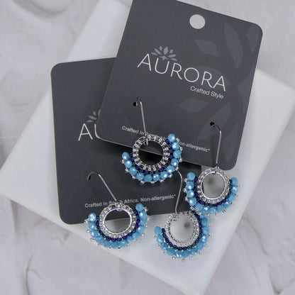 Aurora Crafted Style-Dropped Mosaic Fan Turquoise (Silver)-Earrings-Aurora Crafted Jewellery-