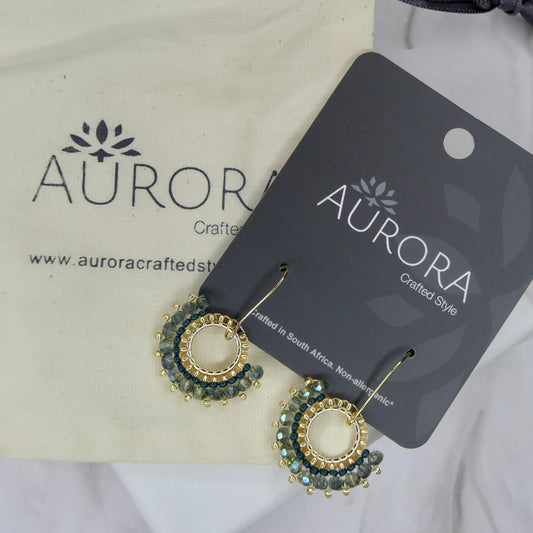 Aurora Crafted Style-Dropped Mosaic Fan Mediterranean Blue (Gold)-Earrings-Aurora Crafted Jewellery-