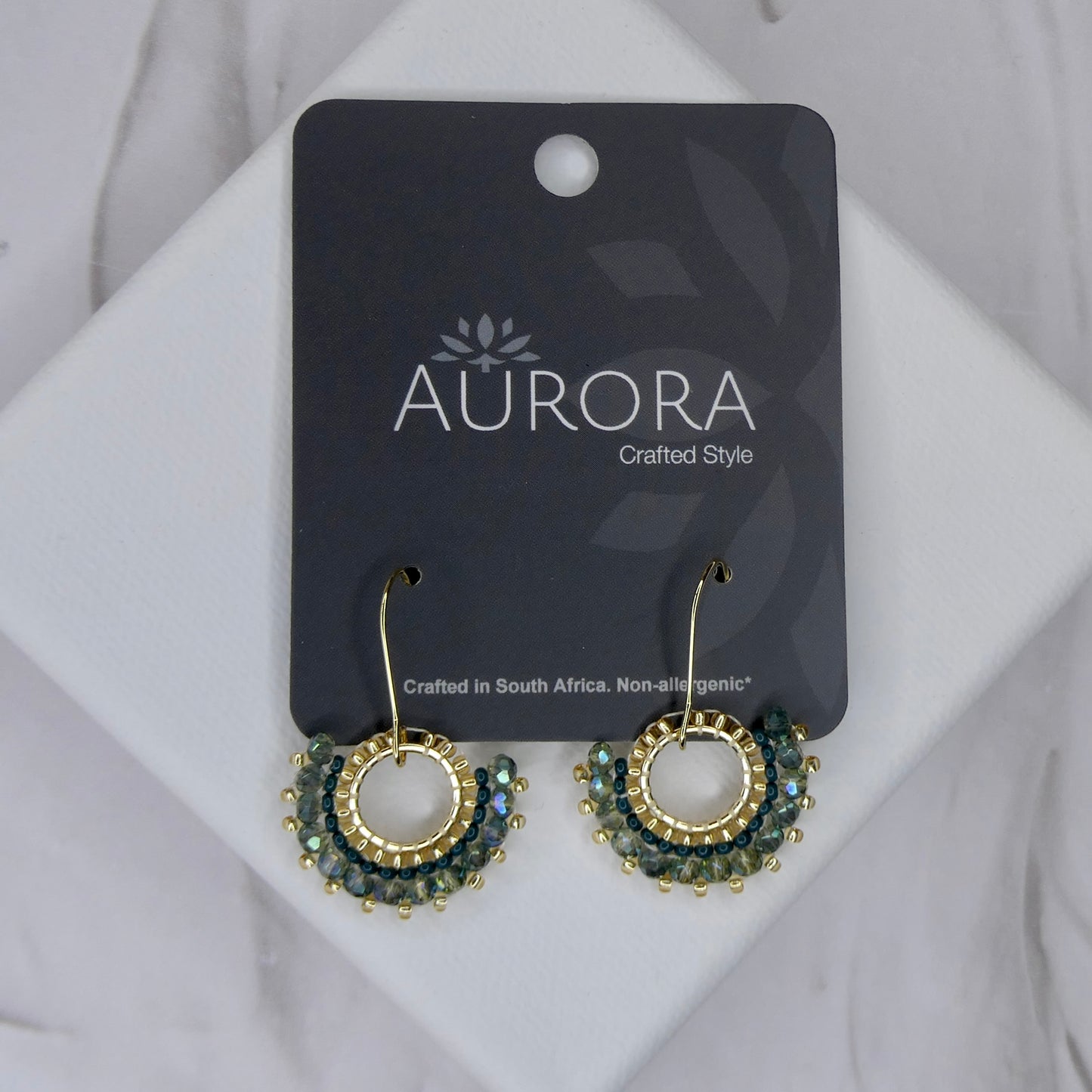 Aurora Crafted Style-Dropped Mosaic Fan Mediterranean Blue (Gold)-Earrings-Aurora Crafted Jewellery-