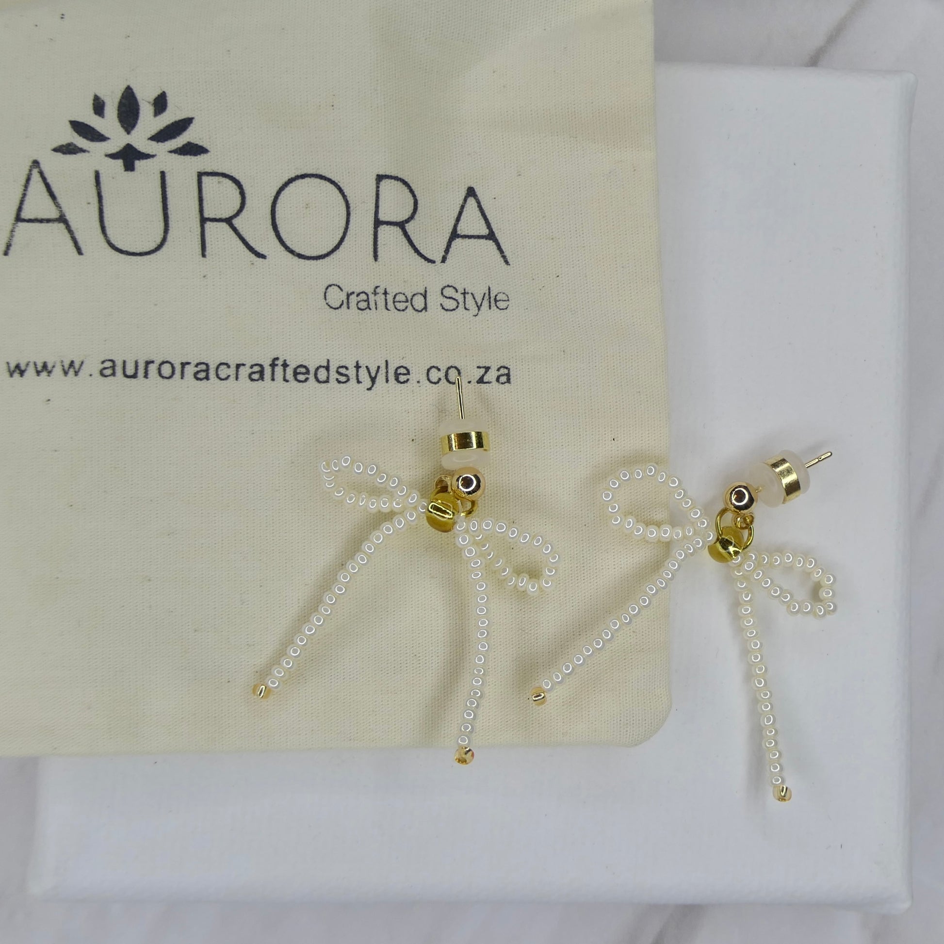 Aurora Crafted Style-The Mini Noya Bow in Pearl (Gold)-Earrings-Aurora Crafted Jewellery-