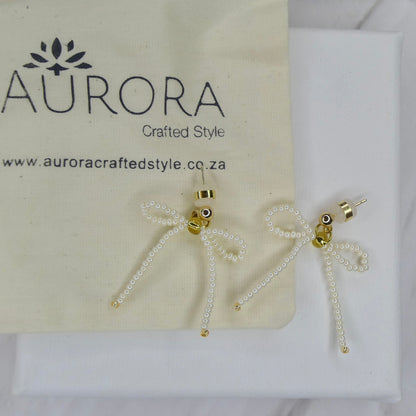 Aurora Crafted Style-The Mini Noya Bow in Pearl (Gold)-Earrings-Aurora Crafted Jewellery-
