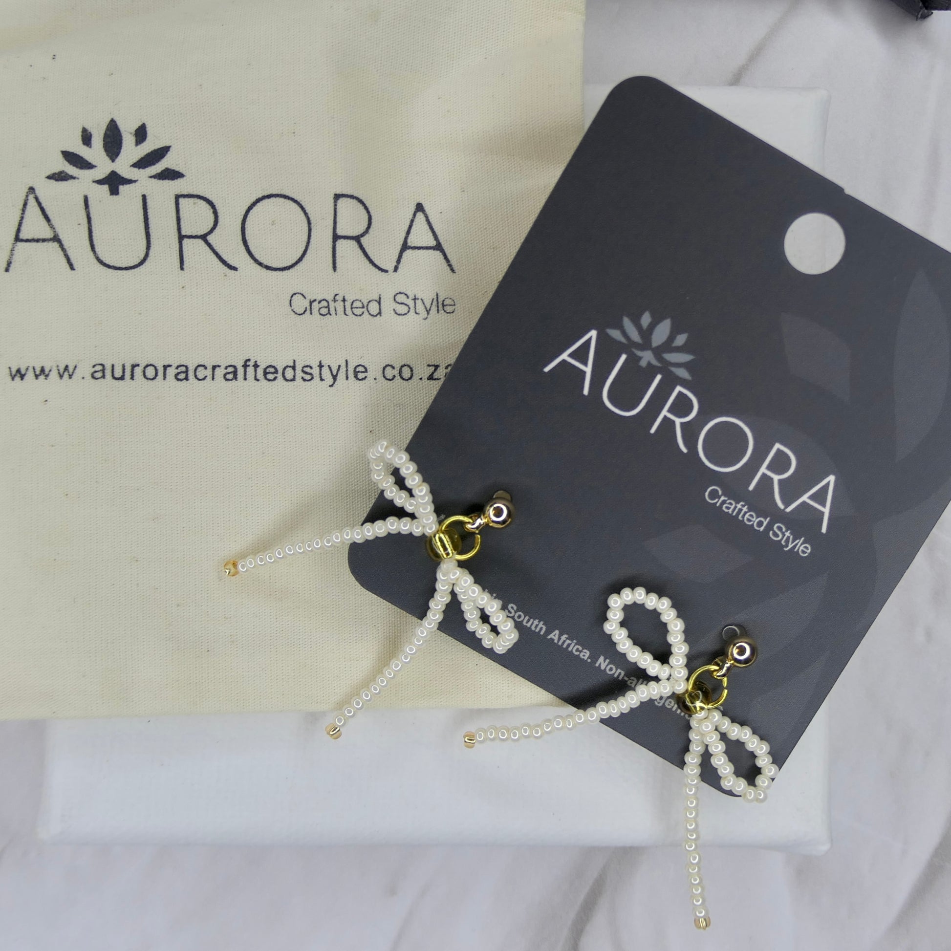 Aurora Crafted Style-The Mini Noya Bow in Pearl (Gold)-Earrings-Aurora Crafted Jewellery-