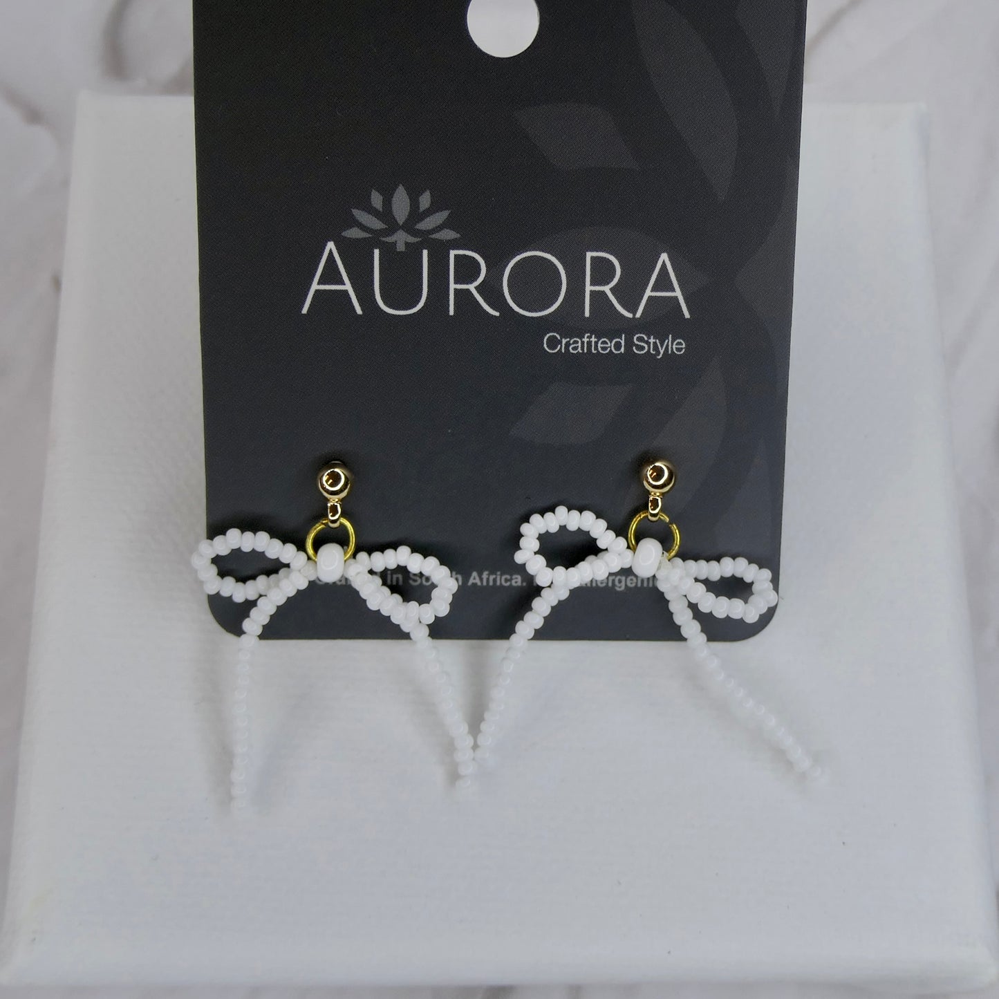 Aurora Crafted Style-The Mini Noya Bow in White (Gold)-Earrings-Aurora Crafted Jewellery-