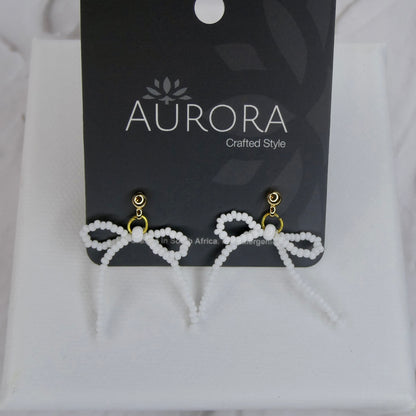 Aurora Crafted Style-The Mini Noya Bow in White (Gold)-Earrings-Aurora Crafted Jewellery-