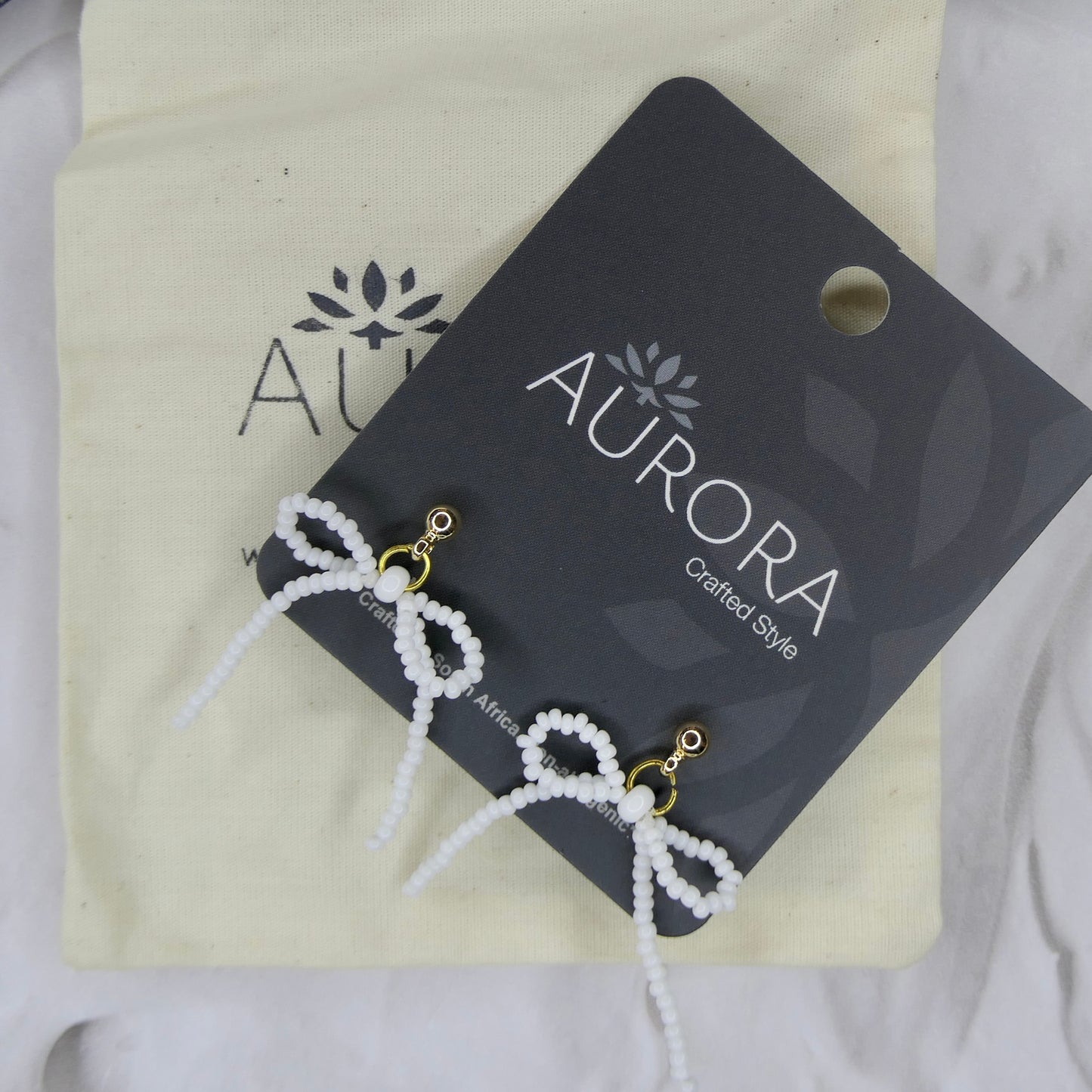 Aurora Crafted Style-The Mini Noya Bow in White (Gold)-Earrings-Aurora Crafted Jewellery-