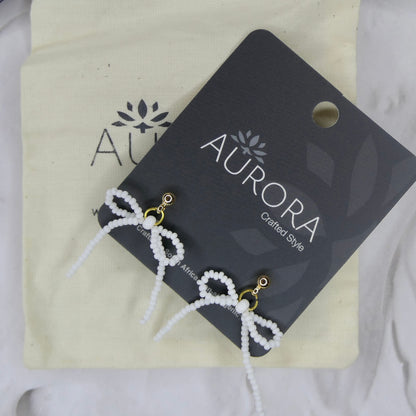 Aurora Crafted Style-The Mini Noya Bow in White (Gold)-Earrings-Aurora Crafted Jewellery-