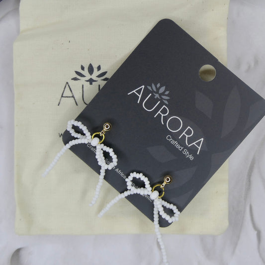Aurora Crafted Style-The Mini Noya Bow in White (Gold)-Earrings-Aurora Crafted Jewellery-