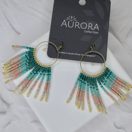 Aurora Crafted Style-Festival Flair Turquoise To Pink (Gold)-Earrings-Aurora Crafted Jewellery-