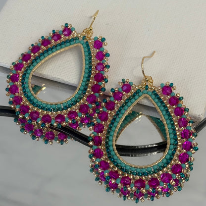 Aurora Crafted Style-Full Frida in Hot Pink & Turquoise (gold)-Earrings-Aurora Crafted Jewellery-