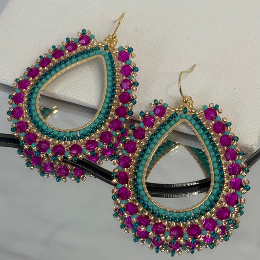 Aurora Crafted Style-Full Frida in Hot Pink & Turquoise (gold)-Earrings-Aurora Crafted Jewellery-