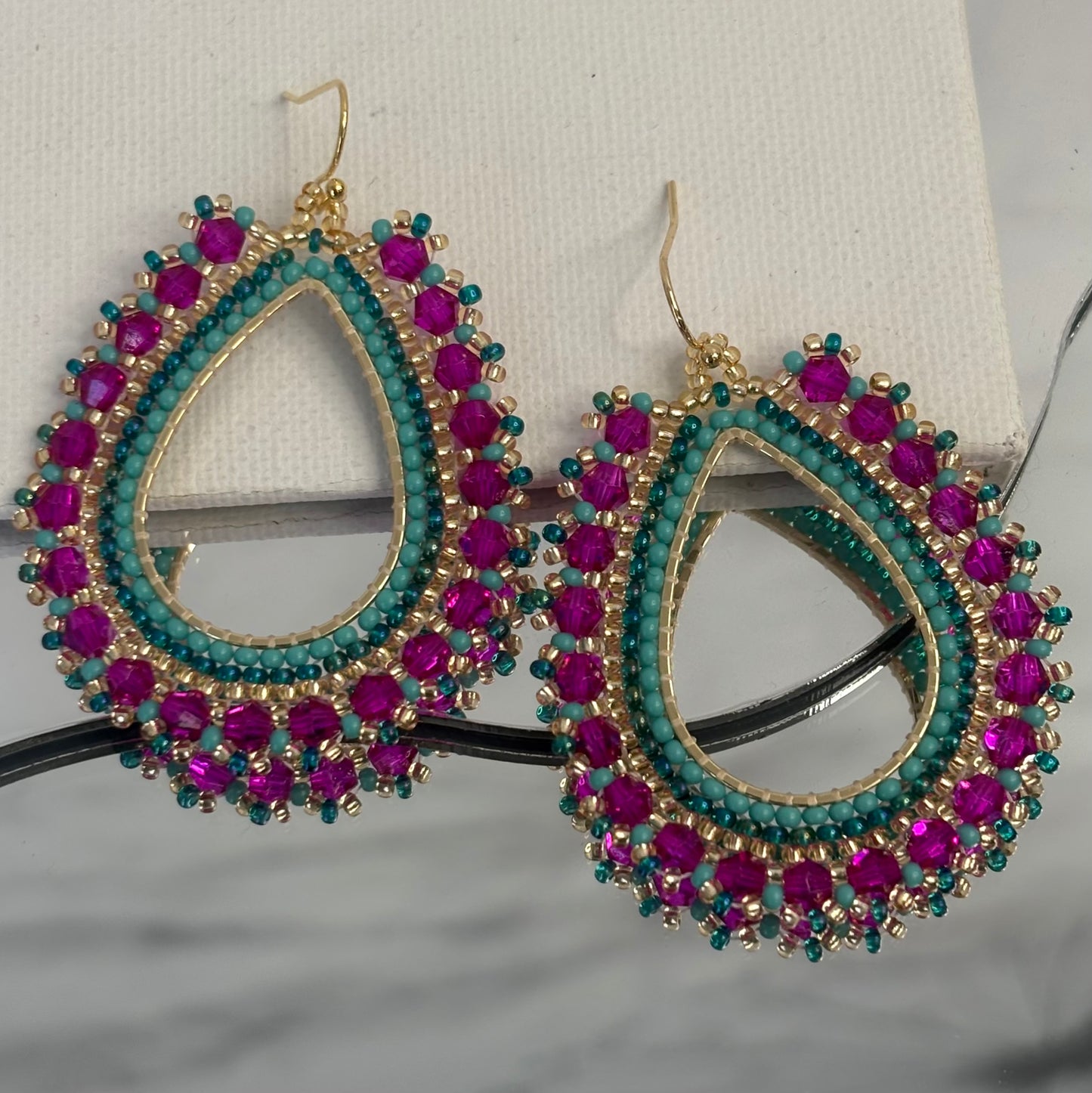 Aurora Crafted Style-Full Frida in Hot Pink & Turquoise (gold)-Earrings-Aurora Crafted Jewellery-