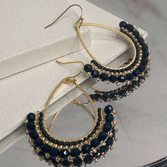 Aurora Crafted Style-Half Frida in Navy (Gold)-Earrings-Aurora Crafted Jewellery-