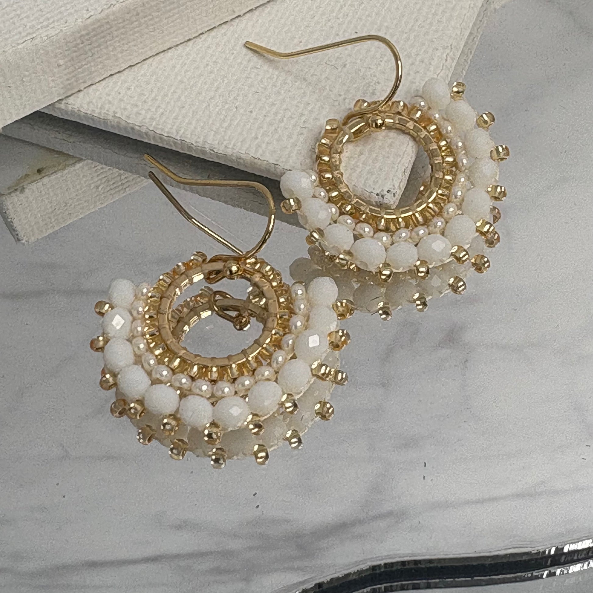 Aurora Crafted Style-Mini Mosaic Drop White (Gold)-Earrings-Aurora Crafted Jewellery-