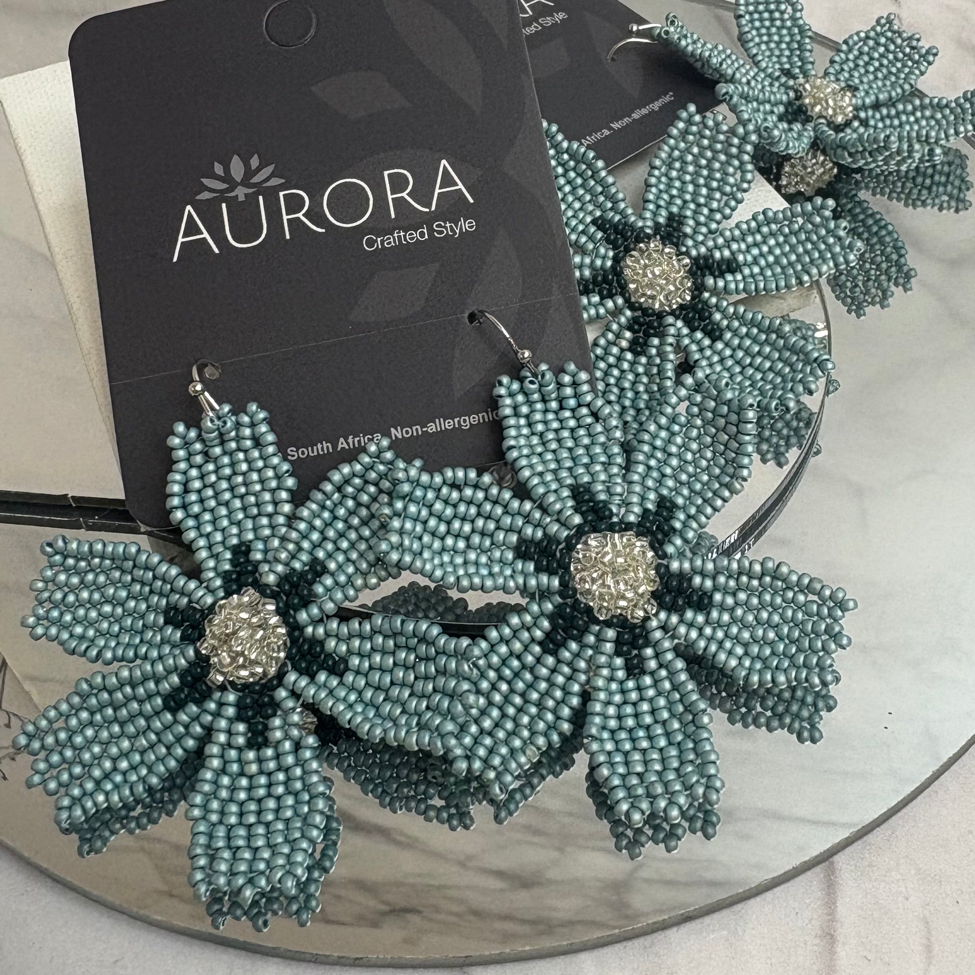 Aurora Crafted Style-Big Basic Bloom in Sage & Teal (Silver)-Earrings-Aurora Crafted Jewellery-