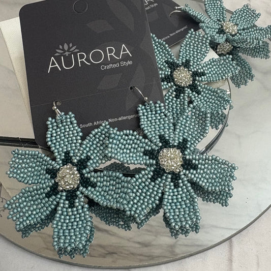 Aurora Crafted Style-Big Basic Bloom in Sage & Teal (Silver)-Earrings-Aurora Crafted Jewellery-