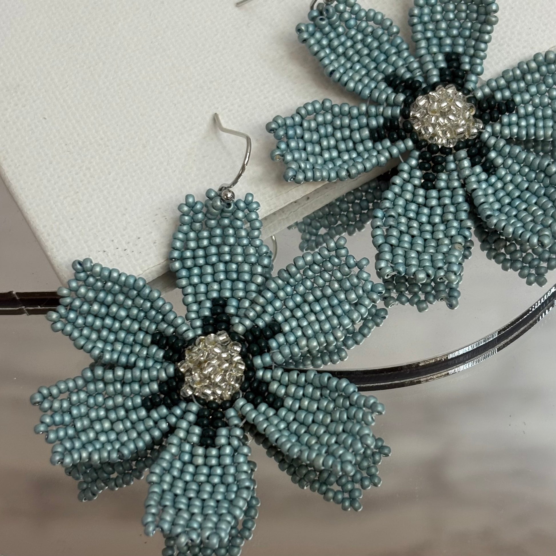 Aurora Crafted Style-Big Basic Bloom in Sage & Teal (Silver)-Earrings-Aurora Crafted Jewellery-