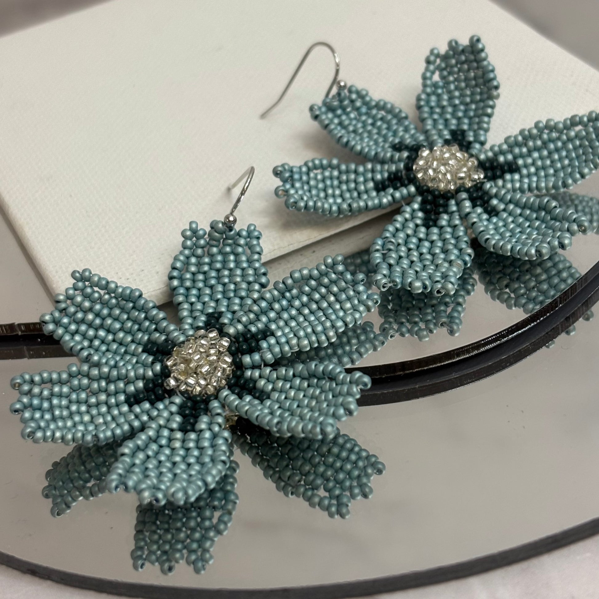 Aurora Crafted Style-Big Basic Bloom in Sage & Teal (Silver)-Earrings-Aurora Crafted Jewellery-
