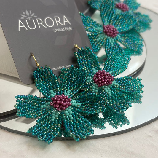 Aurora Crafted Style-Big Basic Bloom in Mermaid & Fuchsia (Gold)-Earrings-Aurora Crafted Jewellery-