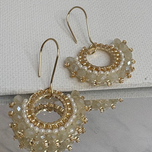 Aurora Crafted Style-Dropped Mosaic Fan in Vanilla (Gold)-Earrings-Aurora Crafted Jewellery-