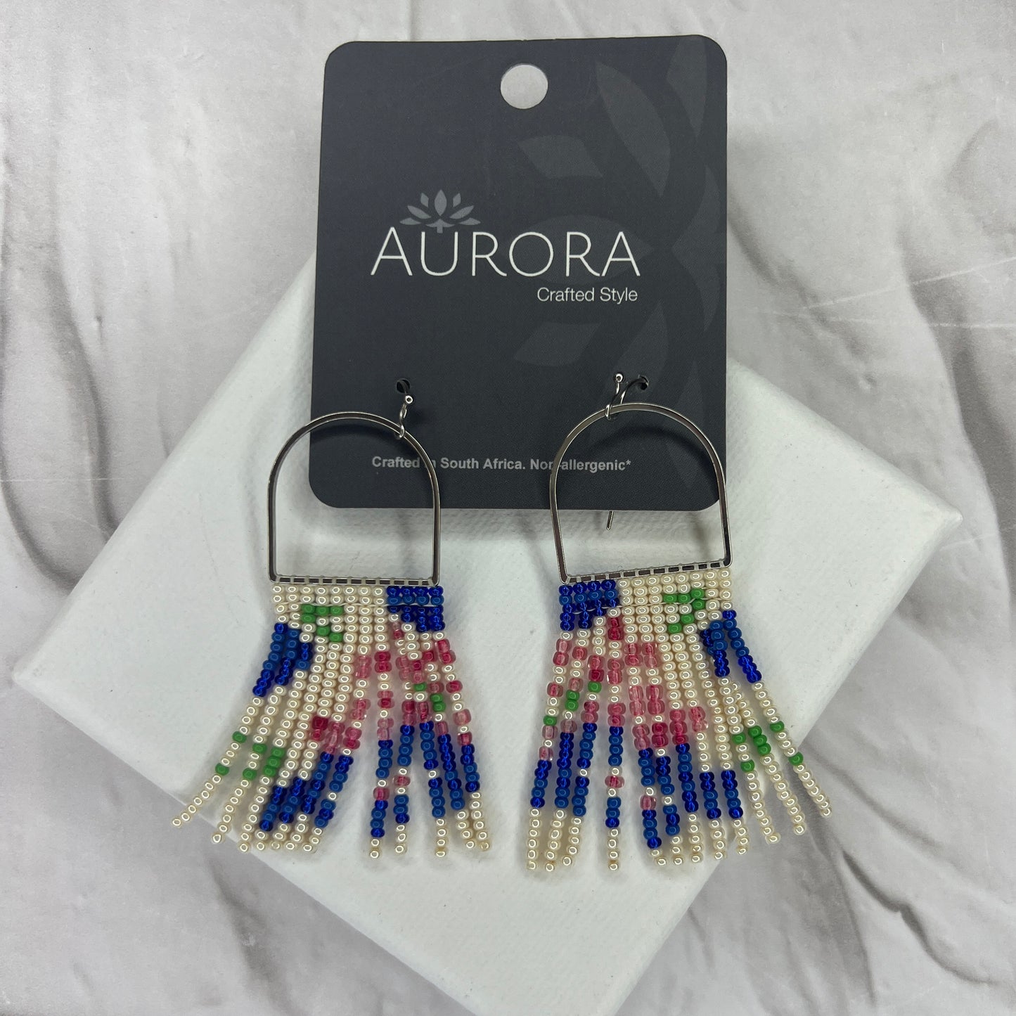 Aurora Crafted Style-Cobalt & Pearl Poppy Field Horseshoe (Silver)-Earrings-Aurora Crafted Jewellery-
