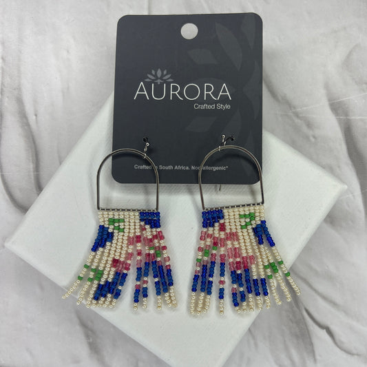 Aurora Crafted Style-Cobalt & Pearl Poppy Field Horseshoe (Silver)-Earrings-Aurora Crafted Jewellery-