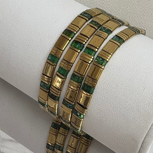 Aurora Crafted Style-Tila Bracelet Emerald Gold-BRACELETS-Aurora Crafted Jewellery-