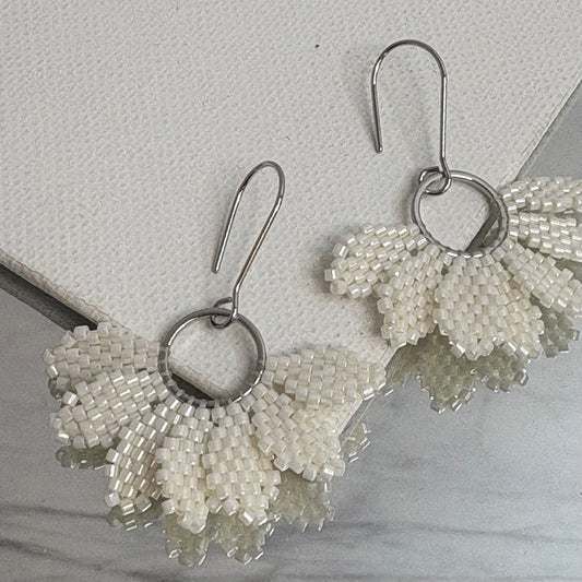 Aurora Crafted Style-Floral Wreath in Pearl (Silver)-Earrings-Aurora Crafted Jewellery-