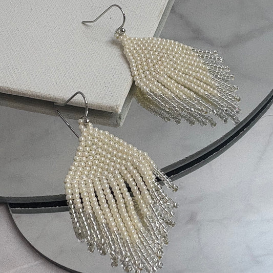Aurora Crafted Style-Mini Tassels Pearl & Silver (Silver)-Earrings-Aurora Crafted Jewellery-