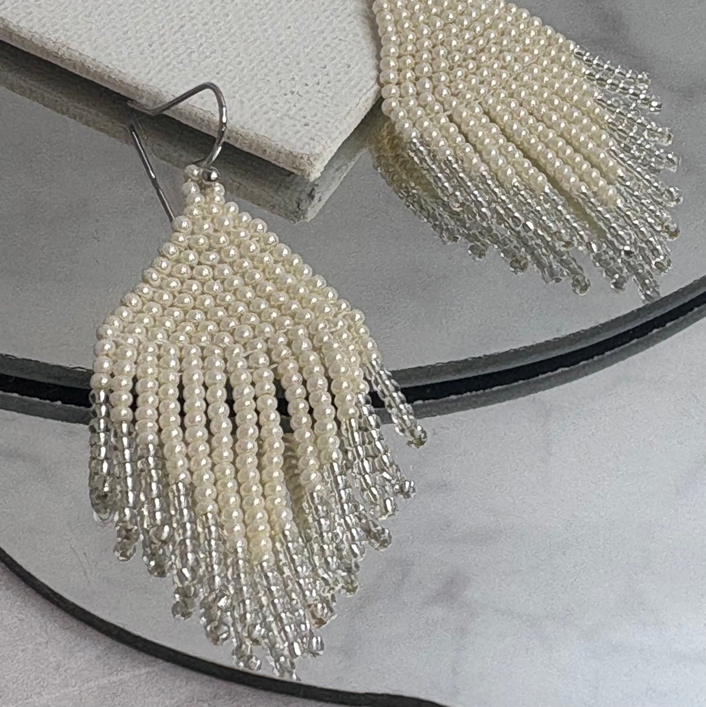 Aurora Crafted Style-Mini Tassels Pearl & Silver (Silver)-Earrings-Aurora Crafted Jewellery-