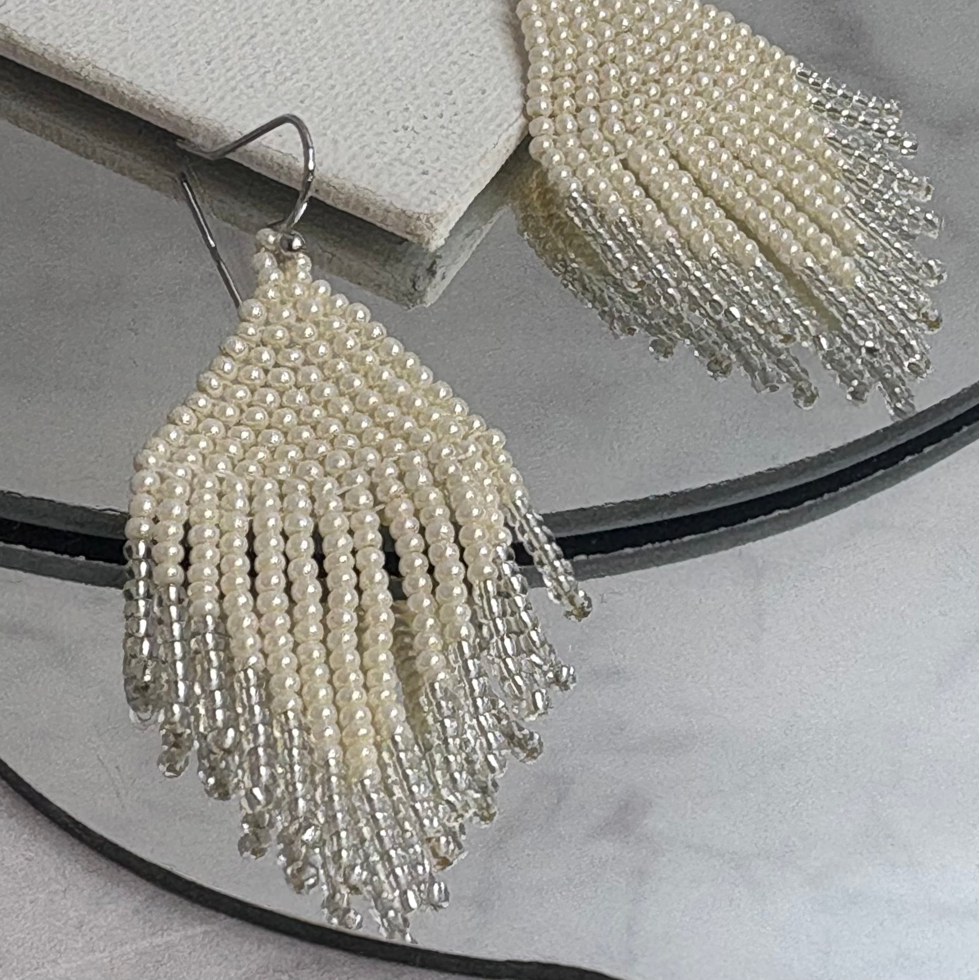 Aurora Crafted Style-Mini Tassels Pearl & Silver (Silver)-Earrings-Aurora Crafted Jewellery-