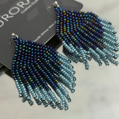 Aurora Crafted Style-Mini Tassels Stormy Seas (Silver)-Earrings-Aurora Crafted Jewellery-