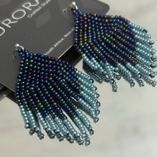 Aurora Crafted Style-Mini Tassels Stormy Seas (Silver)-Earrings-Aurora Crafted Jewellery-