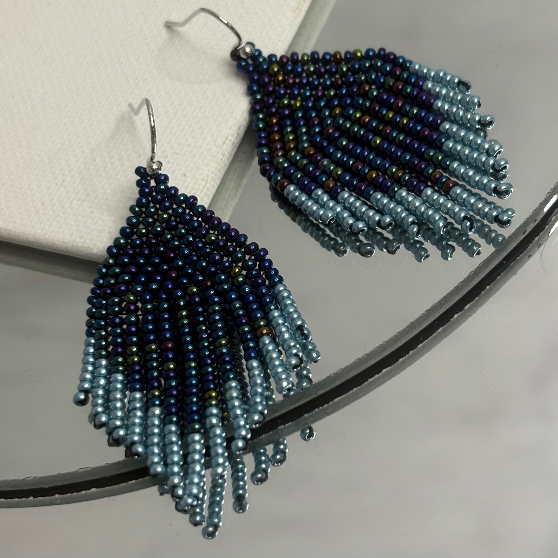 Aurora Crafted Style-Mini Tassels Stormy Seas (Silver)-Earrings-Aurora Crafted Jewellery-