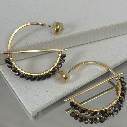 Aurora Crafted Style-Equator Hoop in Smokey Quartz (Gold)-Earrings-Aurora Crafted Jewellery-