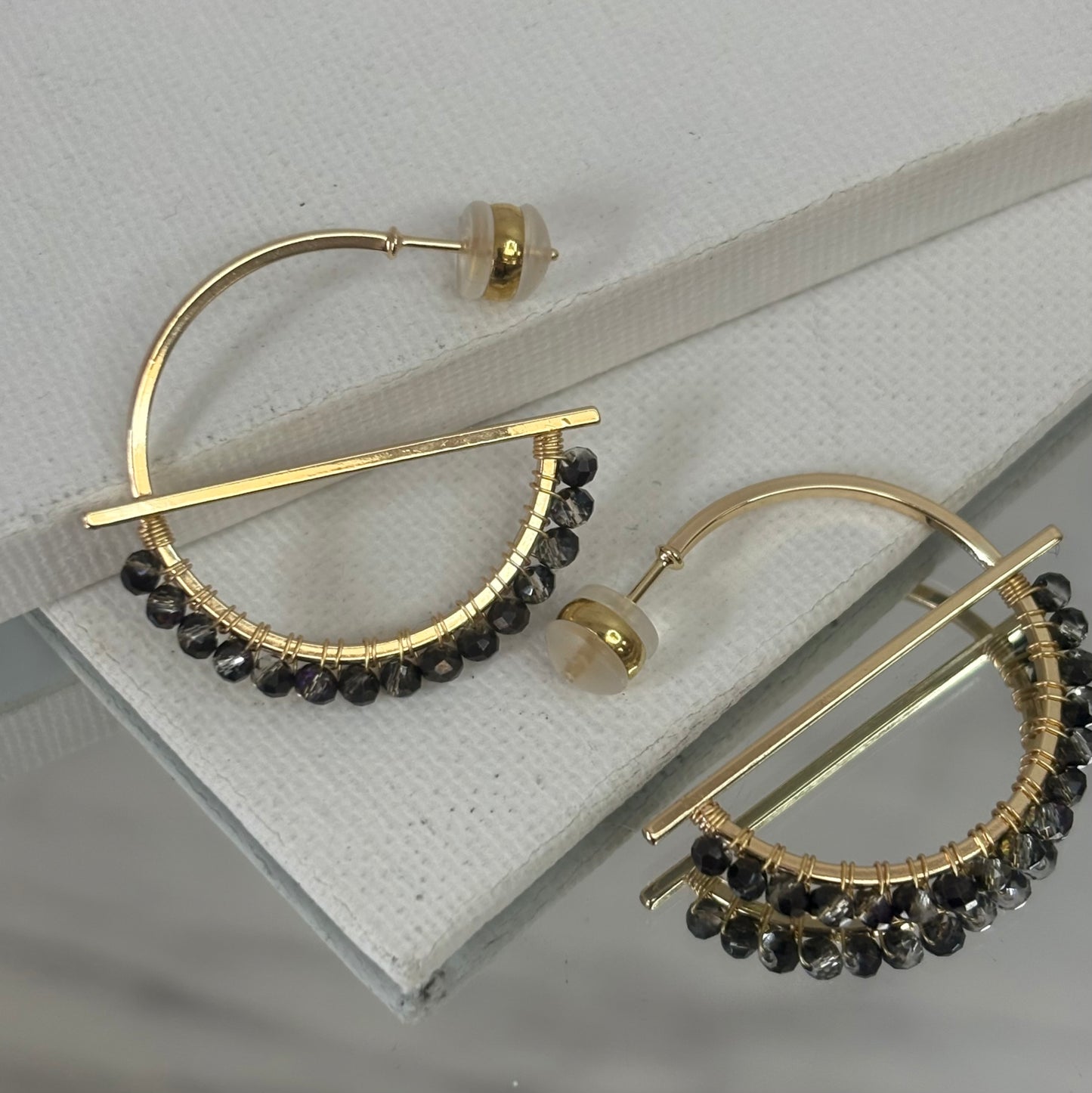 Aurora Crafted Style-Equator Hoop in Smokey Quartz (Gold)-Earrings-Aurora Crafted Jewellery-