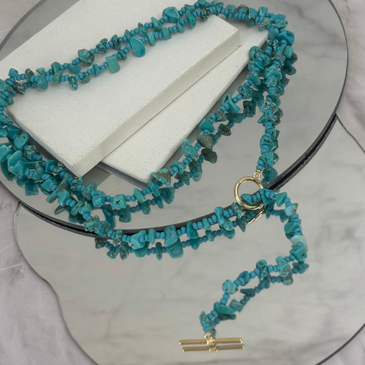 Aurora Crafted Style-Stone Fob in Turquoise (Gold)-NECKLACES-Aurora Crafted Style-